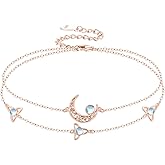 Twoowl Moon Layered Bracelet 925 Sterling Silver Celtic Moon Moonstone Anklet Irish Celtic Knot Jewelry Gifts for Women