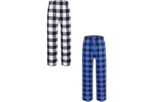 2 Pack Girls Plaid Paja_ma Pants Boys Soft Bottoms with Pockets for 4-12 Years Kids Long Red andblack Plaid