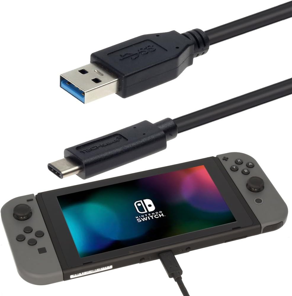 TECHGEAR Câble Chargeur USB Extra Long 2 Mètres pour Nintendo Switch, Switch Lite, Samsung S20