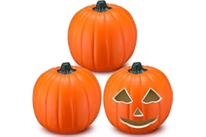 Seenelling 3 Pcs 9.5'' x 8.7'' Carvable Pumpkin Artificial Hollow Foam Pumpkin Crafts Fake Pumpkin Decor Halloween Fall Wedding Thanksgiving Decorations for Home Tabletop Porch Shooting Props (Orange)