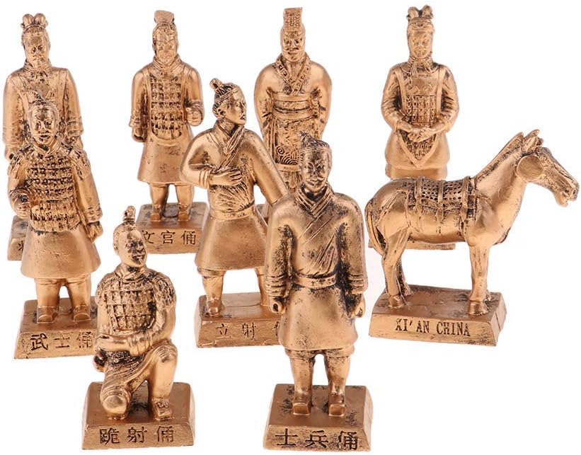 Backbayia Resin Terracotta Warriors Figurine Set, Chinese Qin Dynasty Terra Cotta Warrior Sculpture Home Decor Gift (Gold)