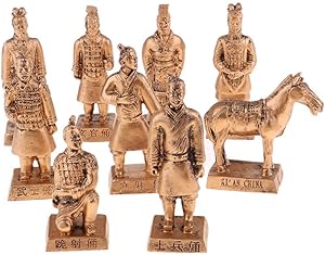 Backbayia Resin Terracotta Warriors Figurine Set, Chinese Qin Dynasty Terra Cotta Warrior Sculpture Home Decor Gift (Gold)
