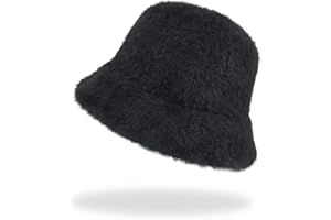 Phaiy Furry Bucket Hat for Girls Women, Winter Bucket Hat Solid Color, Warm Fluffy Faux Fur Fisherman Hat