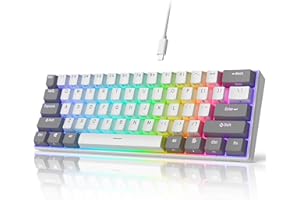 iLovBee i61 Mechanical Keyboard 60 Percent, Wired RGB Gaming Keyboard, 61 Keys Compact Mini Custom Keyboards for PC/Mac Gamer, Hot Swappable Linear Red Switch, Grey and White