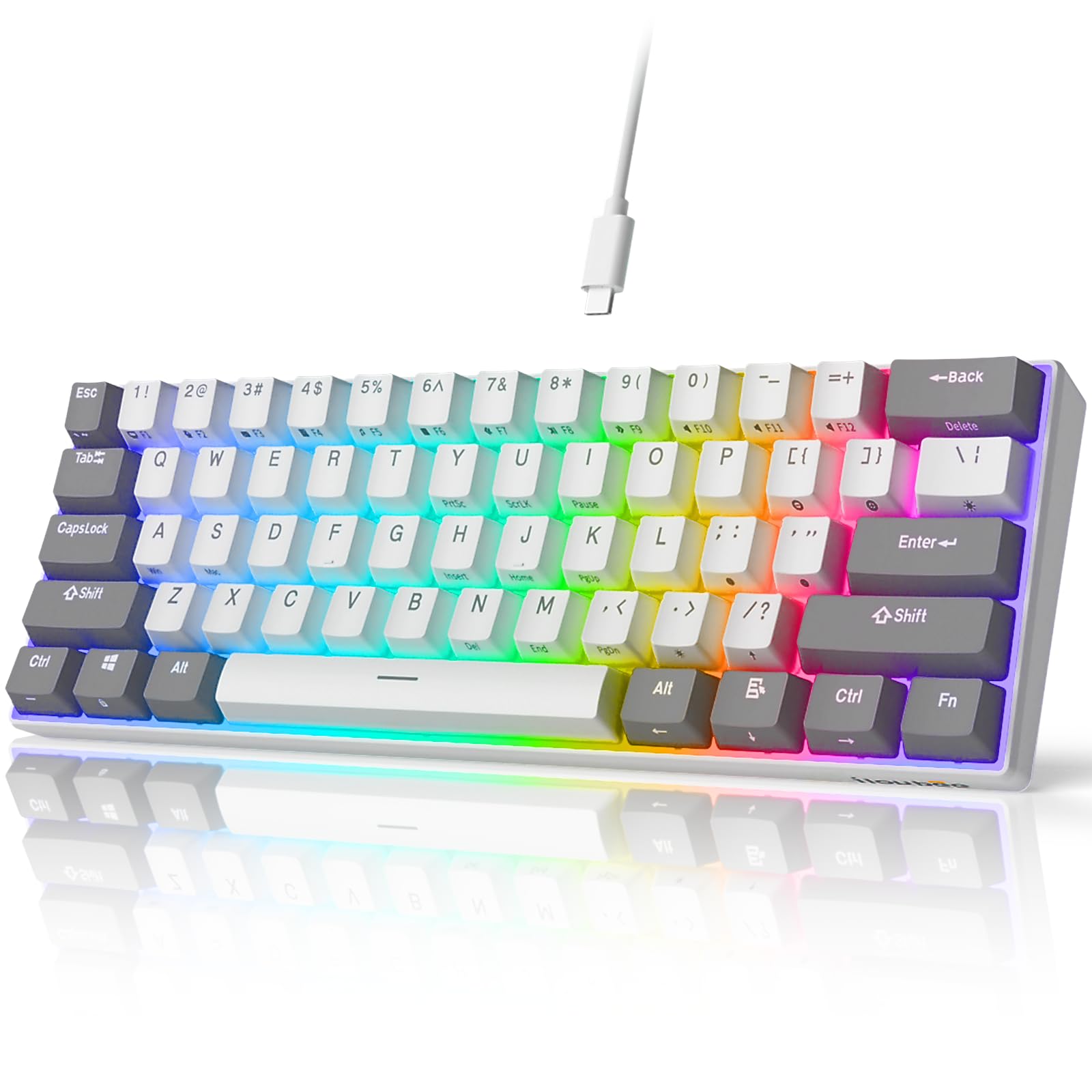 Photo 1 of iLovBee i61 Mechanical Keyboard 60 Percent, Wired RGB Gaming Keyboard, 61 Keys Compact Mini Custom Keyboards for PC/Mac Gamer, Hot Swappable Linear Red Switch, Grey and White