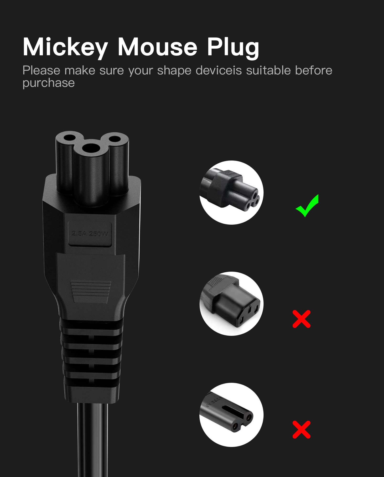 stio Fast Charging Cable Compatible with Ninebot by Segway MAX G3/G2/G30/G30P/P65/P100S/F60, 3 Prong Charging Power Cord, 6ft Power Wire Universal AC Cable US Plug Replacement Cord
