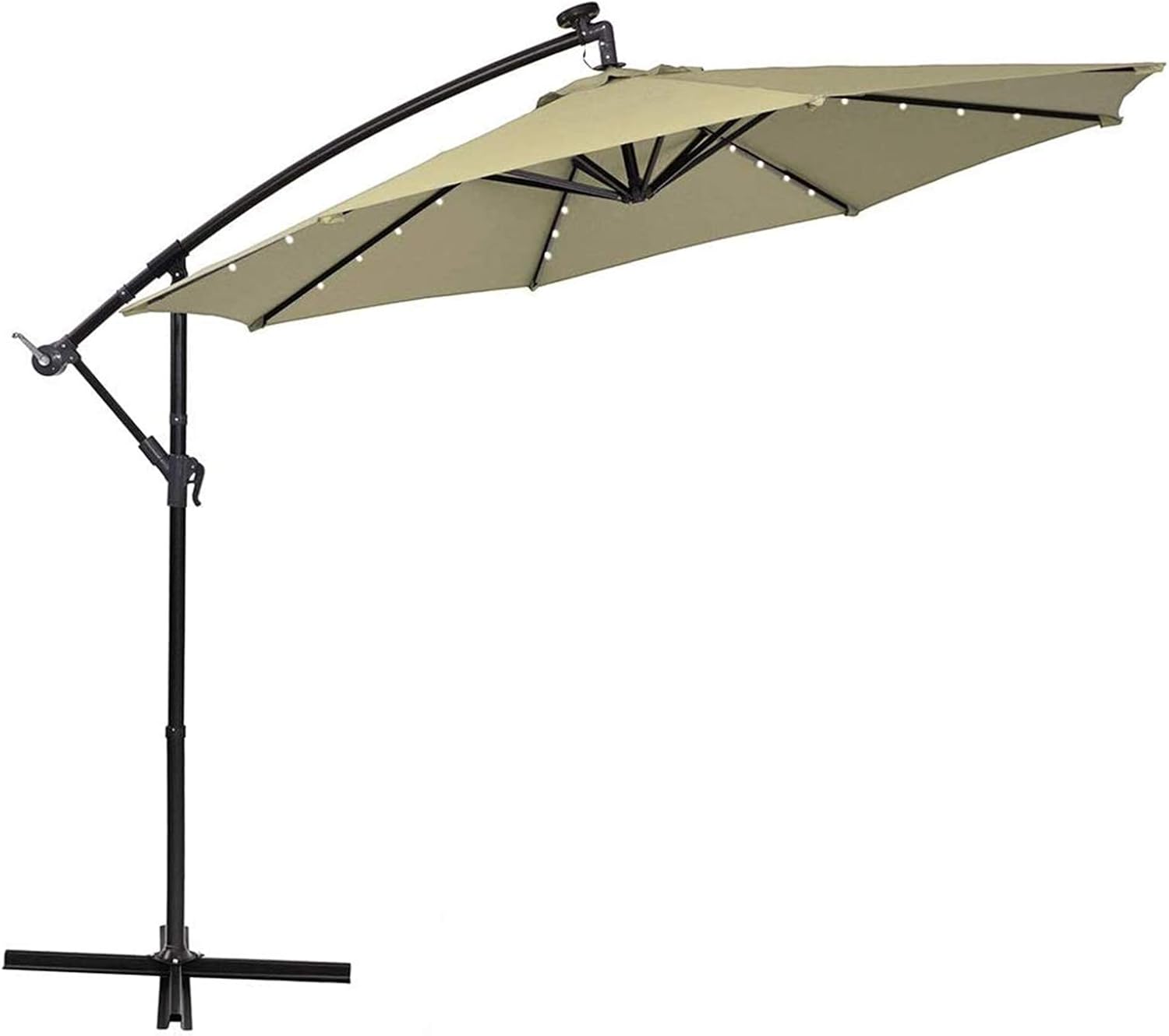Amazon Com Phi Villa 10ft Patio Umbrella Solar Led Cantilever Offset Hanging Outdoor Umbrellas With Cross Base 8 Ribs Beige Clothing