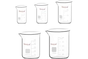 stonylab Graduated Glass Beaker Set, Borosilicate Glass Lab Beakers in 5 Sizes, 5 ml/10 ml/25 ml/50 ml/100 ml, Combo Pack