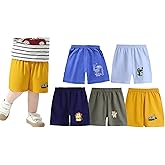 Toddler Shorts for Baby Boys Cotton Elastic Waist Shorts with Cartoon Print 6 Pack Toddler Baby Boy Summer Clothes 6M-5T