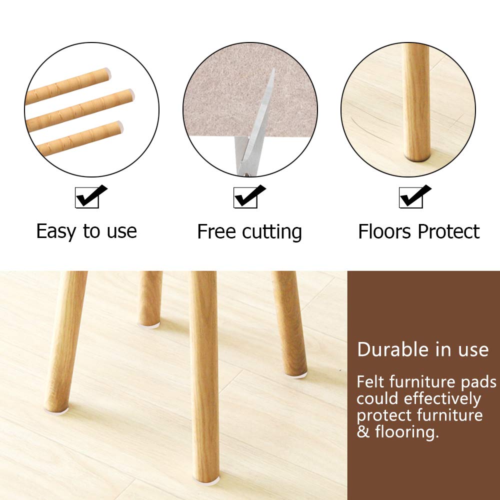 Yelanon Furniture Pads 276pieces Self Adhesive Felt Pad Brown Felt Furniture Pads Anti Scratch Floor Protectors For Chair Legs Feet For Protect Hardwood Tile Wood Floor Laminate Flooring