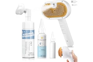 VVWVVW Pet Steam Brush for Dogs & Cats with Paw Cleaner & Shampoo – 3-in-1 Grooming Spray Comb, Mist Massage & Defur Function, Water Spritz Deshedding Tool for Long/Short Hair, Indoor Pets