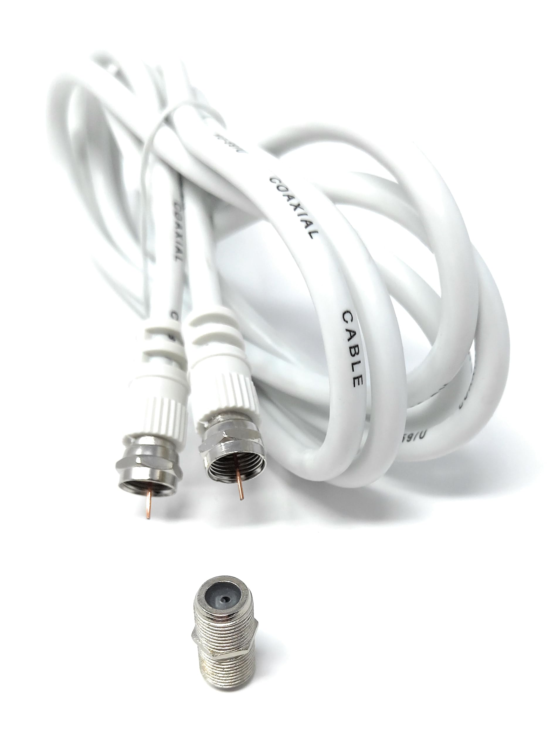 DRUT 2m F-Type Connector TV RG6 Cable With (F-Type Female Coupler) Compatible With STB, Dish TV, Satellite, Antenna Coax Cable Lead White 6.5ft