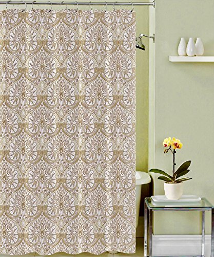 Good Vintage Damask Fabric Shower Curtain Pale Gold Beige Brown