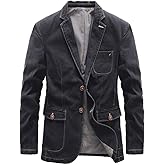 chouyatou Men's Notch Lapel Vintage Style Denim Suit Blazer Jacket Sport Coat