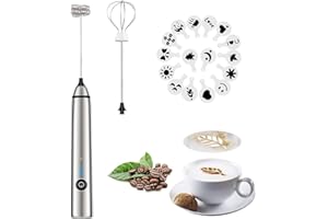 Fivtyily Milk Frother Handheld Rechargeable Electric Foam Maker, Drink Mixer with Stainless Steel Whisk and Stand for Cappuccino, Bulletproof Coffee, Latte