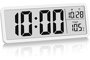 Reviday Large Digital Wall Clock Battery Operated – Temperature Display, 12/24 Hour Format – Desk Clock for Living Room, Bedr