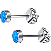 FACOKO Earrings for Women, Titanium Opal Stud, Non-Nickel Earring, Hypoallergenic Earrings 3mm 4mm 5mm 7mm Round Birthstone Earring Studs for Sensitive Ears