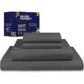 Minor Monkey 100% Egyptian Cotton Queen Size Damask Striped Sheets, 1000 Thread Count Luxury Breathable Sheet, 4Pc Queen Size Bed Sheet Set, Long Staple 16" Deep Pocket Sheets Set: Dark Grey