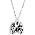 Punk Rib Cage Heart Pendant Necklace, Gothic Hollow Rib Cage Anatomical Heart Necklace for Women Men Doctor Couple Memorial Jewelry Valentines Day Birthday Halloween Skeleton