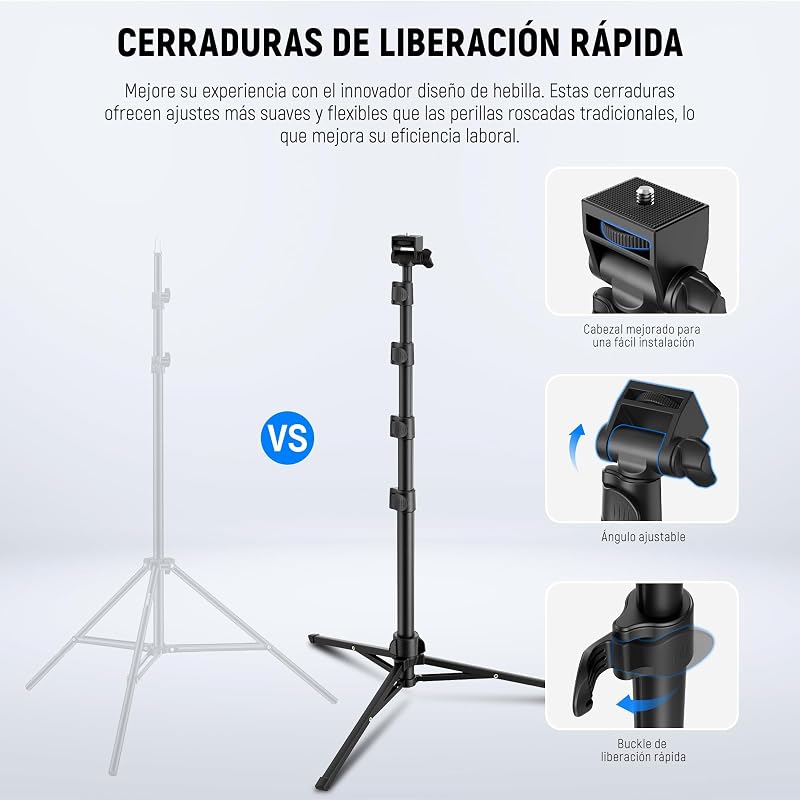 BÁSICO Trípode para iPhone y Cámara con Control Remoto y Soporte para Teléfono, 66" Palo Selfie Metálico para Viajes, Vlogs, Soporte Portátil para Cámara y Video, TS03