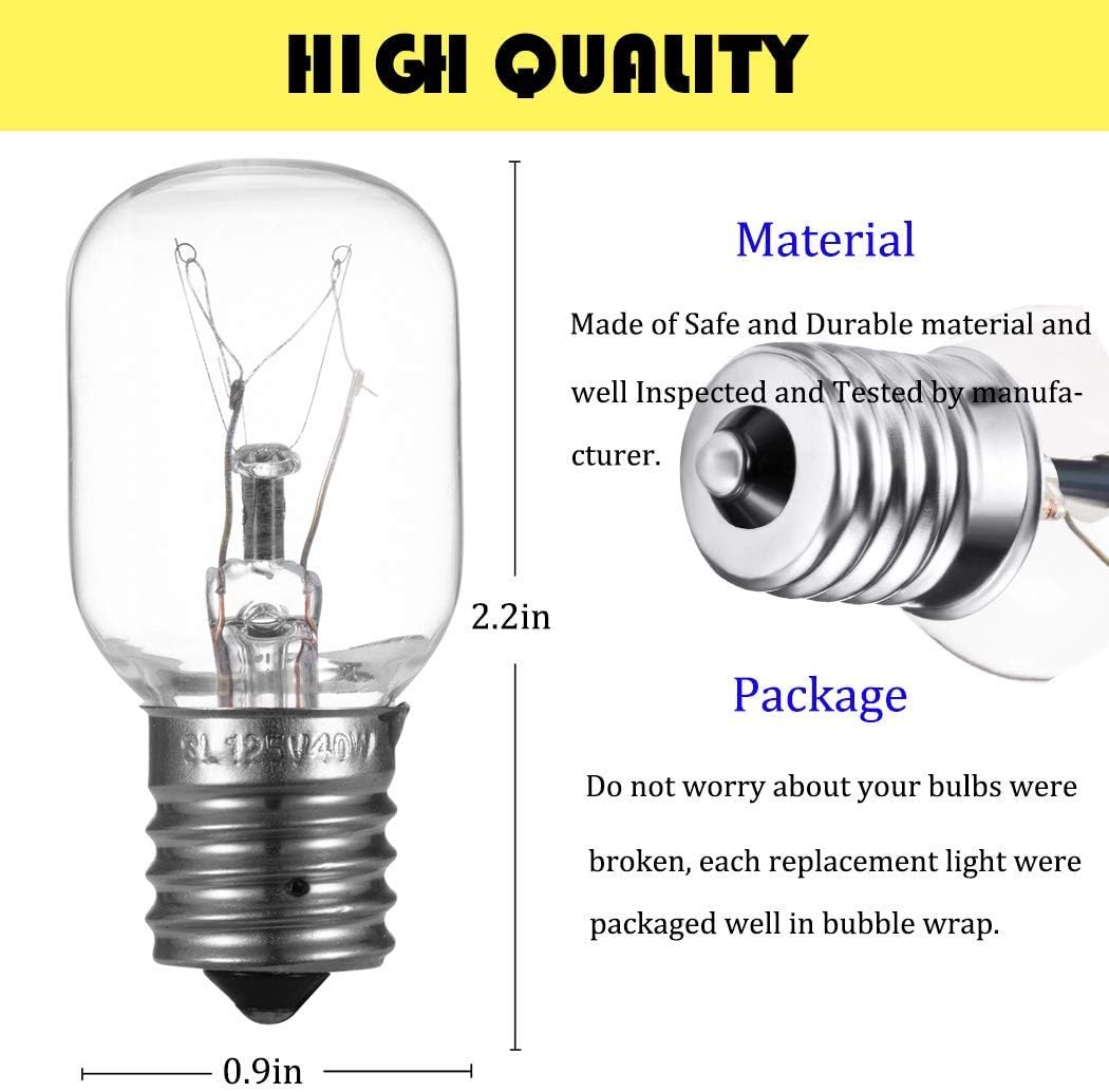 Light Bulb for Whirlpool Microwave - Microwave Light Bulb Fits for Whirlpool Maytag GE Amana Over The Range Hood Microwave, Dimmable with 125V 40W E17 Base, Kitchen Night Light, Repalce 8206232A (2): Home Improvement