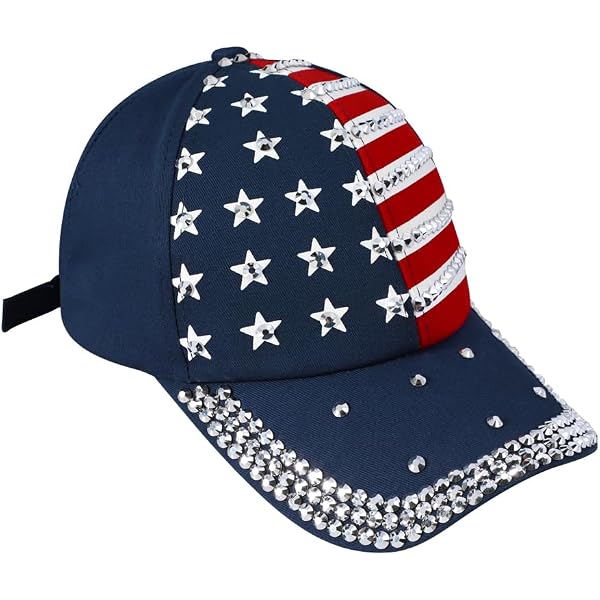 Oaesthetic Sparkle American Flag Baseball Cap - Patriotic USA Bling Hat For Men & Women, Adjustable, White (4th July, Summer)