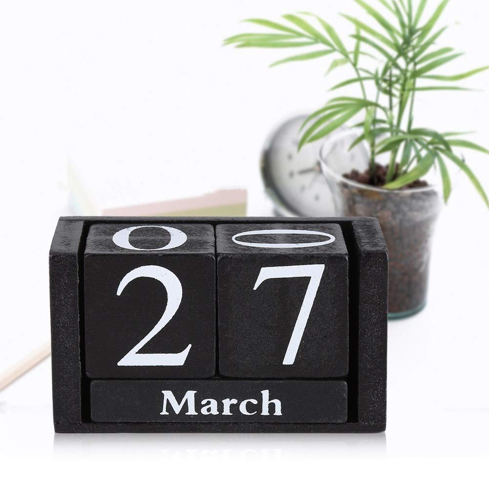 Wooden Vintage Perpetual Calendar | Desktop Calendar Lift ‘n’ Flip Block Design | Perfect for Home or Office(Black)