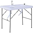 Outsunny Folding Camping Table with Faucet and Dual Water Basins, Outdoor Fish Table Sink Station, for Picnic, Fishing, 40''