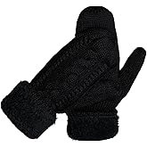 hoyuwak Women's Knit Gloves - Warm Thick Fuzzy Mittens for Cold Weather Outdoor Play & Home