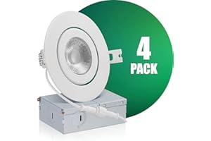 QPLUS 4Inch Eyeball Gimbal LED Recessed Light with Junction Box, Ultra Thin Dimmable Swivel Adjustable Downlight, Canless Cei