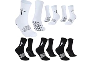 Pomeyard 6 Pairs Cross Grip Soccer Socks Anti-Slip Christian Sports Sock Bible Verse Religious Faith Sock Rubber Dots
