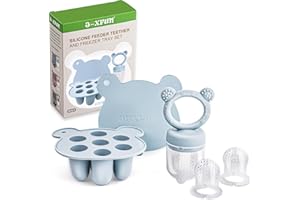 JEXFUN Silicone Baby Fruit Food Feeder & Mini Freezer Nibble Tray, Breastmilk Popsicle Molds for Baby Teething Relief, BPA Free Silicone Teething Toys Feeder for Safe Infant Self Feeding, Extra Food Pouches
