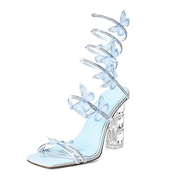 VOZTOLLS Strappy Heels for Women Rhinestone Crystal