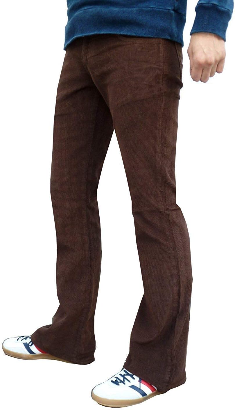 Mens Brown Bootcut Flares Corduroy Indie Retro Flared Pants