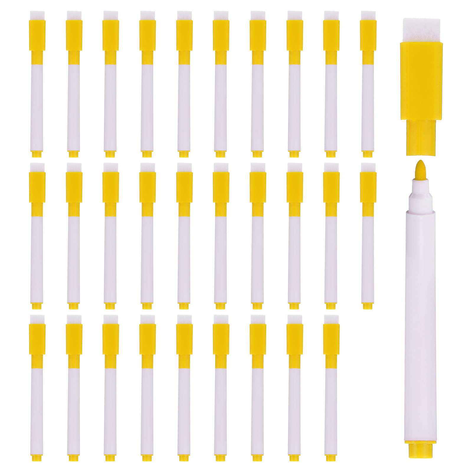 PATIKIL Dry Erase Marker Pens, 30 Pack Yellow Ink Fine Point Low Odor Whiteboard with Eraser Cap for Office Home Classroom, White Pen Rod