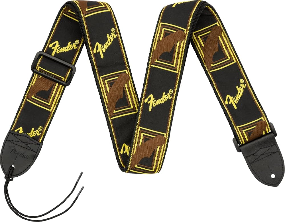 Fender Monogrammed Guitar Strap 2 Inch Adjustable 36-58 Inches Black Yellow