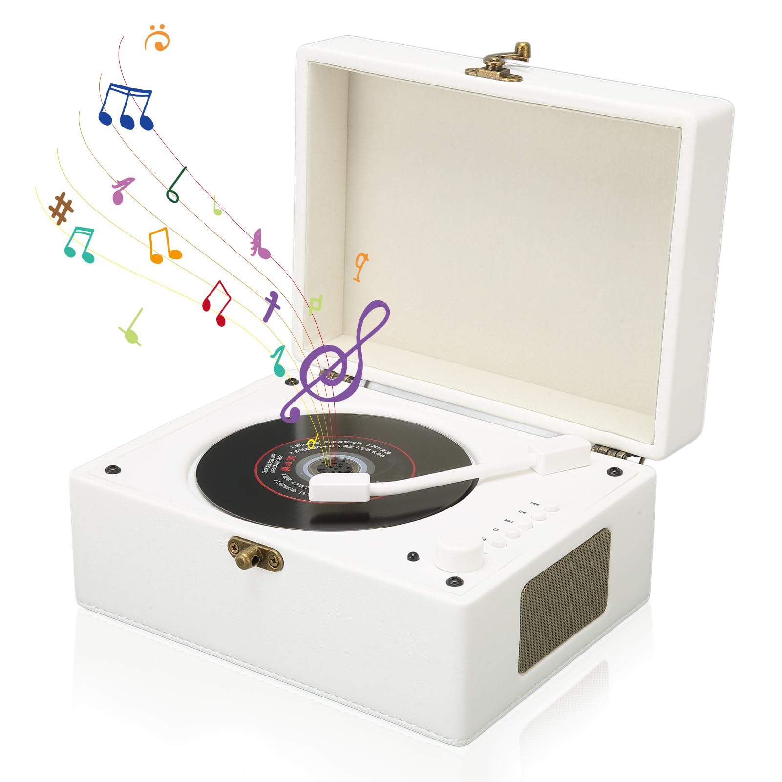 ciciglow Bluetooth CD Player, Portable CD/USB/3.5mm Rechargeable Imitation Leather Vintage CD Player with 2 Speakers, Remote Control, HiFi Stereo Sound (White)