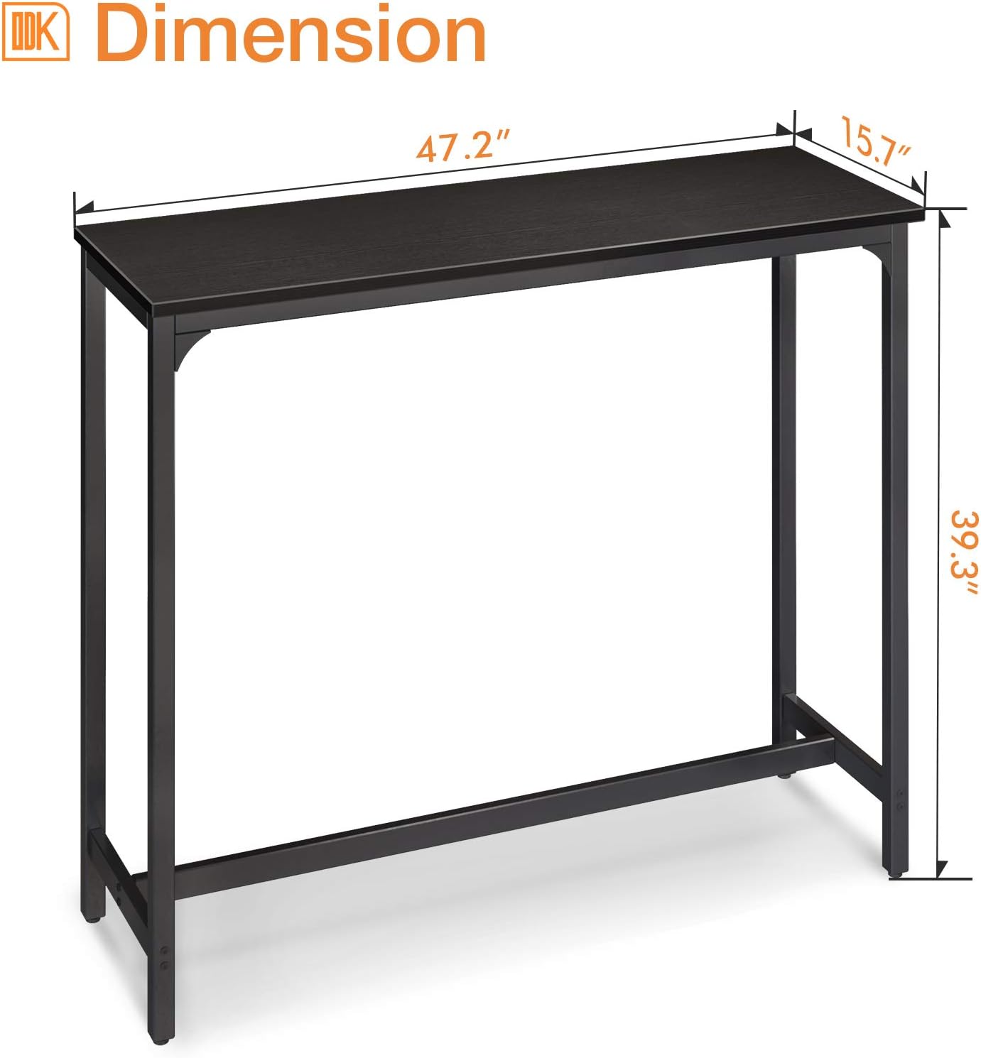 ODK 47" Bar Table, Bar Height Pub Table, Rectangular High Top Kitchen & Dining Tables with Sturdy Legs & Easy-to-Clean Top & 10 Min Quick Assembly, Indoor use, Black: Kitchen & Dining