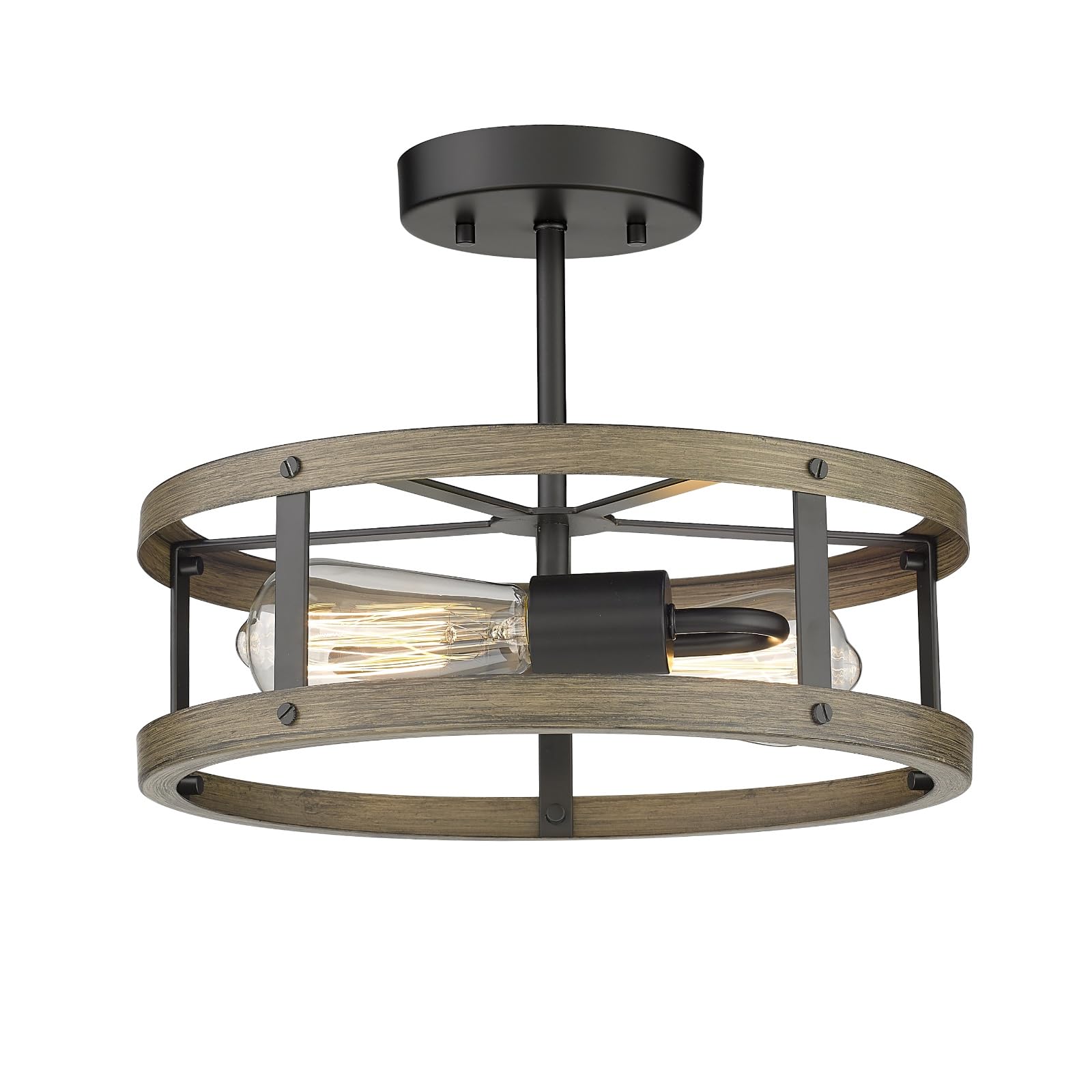 Photo 1 of EAPUDUN Farmhouse Ceiling Light, 13'' Imitation Wooden Semi Flush Mount Light Fixture, Retro 2-Light Lamp for Hallway Entryway Bedroom Kitchen Dining Room SMA1139-FBDT