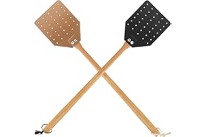DIRZA Leather Fly Swatter for Indoors/Outdoors, Heavy Duty Flyswatter with Walnut Wood Handle 19.7" Long Fly swatted Manual for Bug, Flies, Bees, Mosquitoes 2 Pack Brown and Black