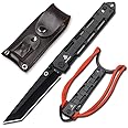 NedFoss EDC Knife, 8" Tanto Folding Knife with Slingshot, Stainless Steel Tanto Blade with Black-Oxide Coating, Thumb Open Outdoor Camping Pocket Knife with Liner Lock and Pocket Clip