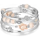 BULINLIN Layered Wrap Bangle Turquoise Bracelet - Bead Bracelet with Natural Agate Stone, Gifts For Women