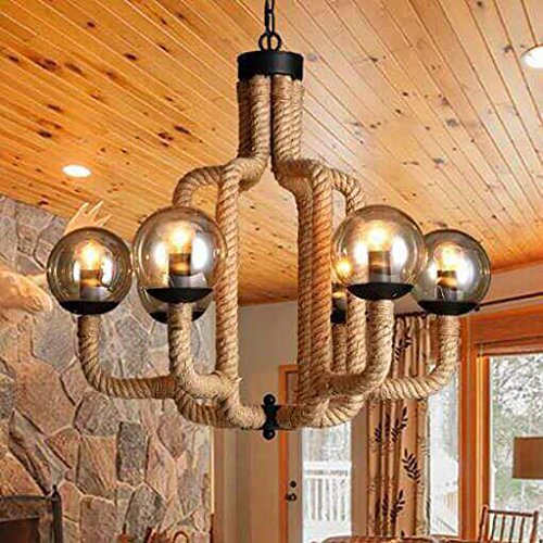 Prop It Up Adjustable Industrial Retro Vintage Antique Pendant Ceiling Light with 6 Lights and Golden Glass(Black and Beige)