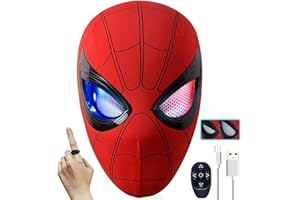 DCKENGO Electric Spider Hero Mask, Ring Remote Control Movable Mechanical Eye and LED Lights, Realistic Spider Superhero Mask