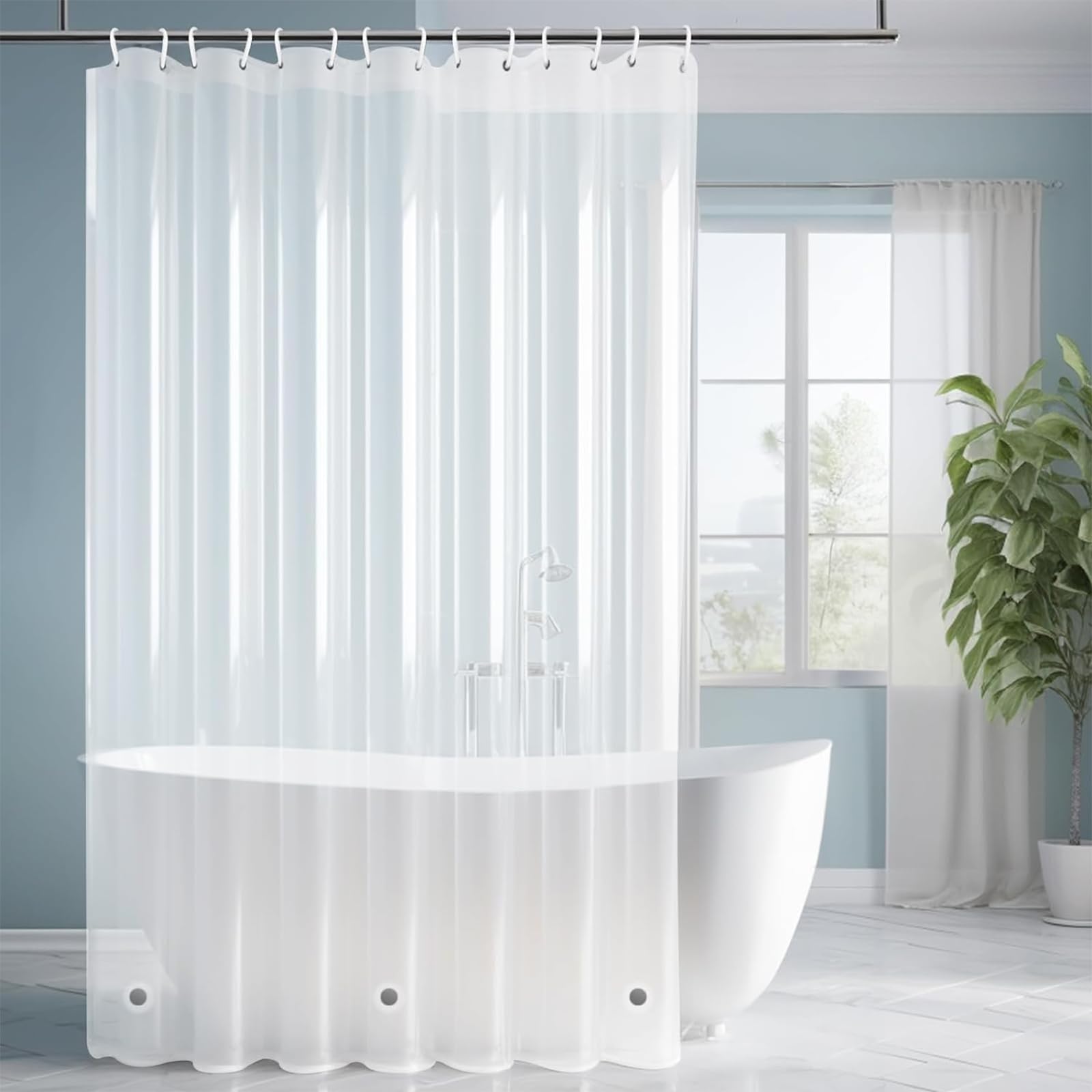 COSORO PEVA Shower Curtain 180x180cm,Heavy Duty Plastic Transparent Weighted Shower Curtains Mould Proof Resistant Waterproof Bath Curtains with 12 Hooks for Wet Room,Bathroom,Shower Stall,Bath Tub
