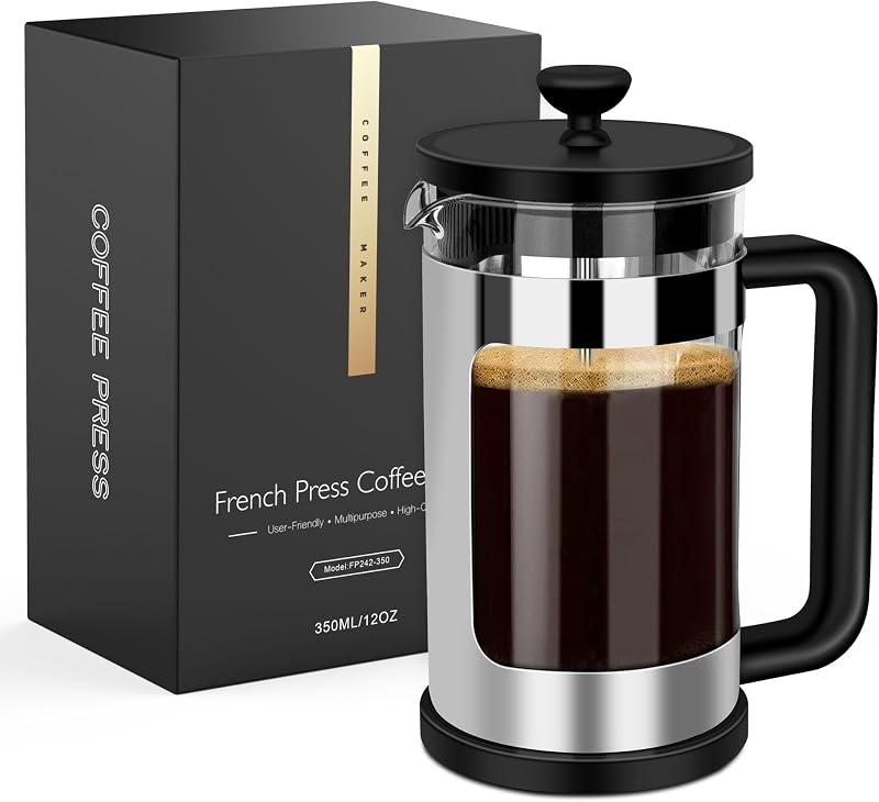 Rainbean 12 oz Cafetiere French Press 3-Level Filter Borosilicate Glass