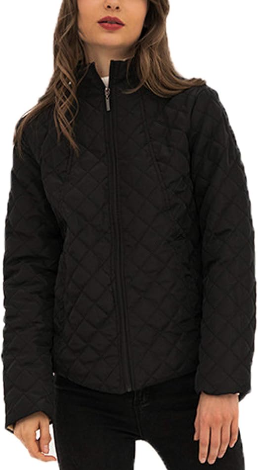Women Quilted Lightweight Jackets Long Sleeve Padded Fuzzy Fleece Coat