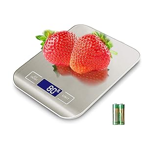 Jandays Food Scale,11LB/5KG Digital Kitchen Scale, Weight Grams and Ounces for Baking and Cooking, Stainless Steel, Large LCD Display