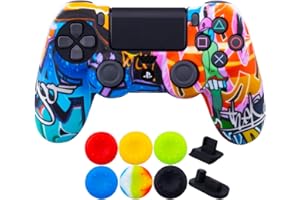 9CDeer 1 Piece of SiliconeTransfer Print Protective Cover Skin + 6 Thumb Grips & Dust Proof Plugs for PS4/Slim/Pro Controller Cartoon Paints