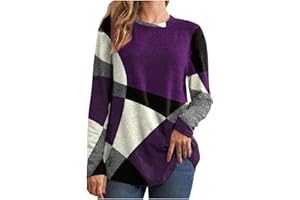VOGFFR Fall Tops for Women 2024 Color Block Long Sleeve Pullover Top Lightweight Flannel Shirt Super Soft Crew Neck T Shirts